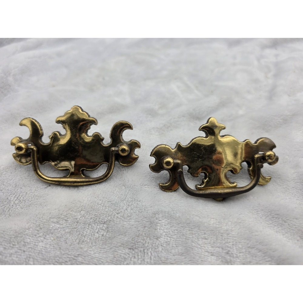 Set of 2 Vintage Chippendale Style Bat-wing Drawer Pulls Handles Brass Bpc 3322
